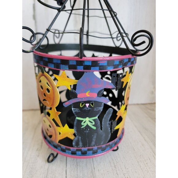Vintage metal Halloween tea light pumpkin black cat which spider home decor cand - Picture 6 of 9